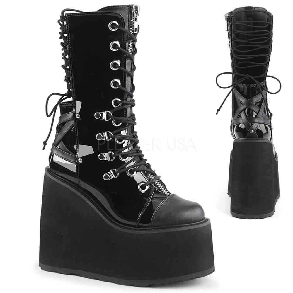 Demonia Demonia Plateau Laarzen SWING 120 Zwart | Attitude Demonia Demonia Plateau Laarzen ASSAULT 101 Zwart | Attitude